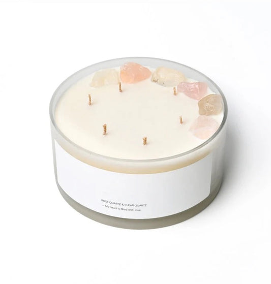 XL Soy Candle 1.7kg (Rose Quartz & Clear Quartz)
